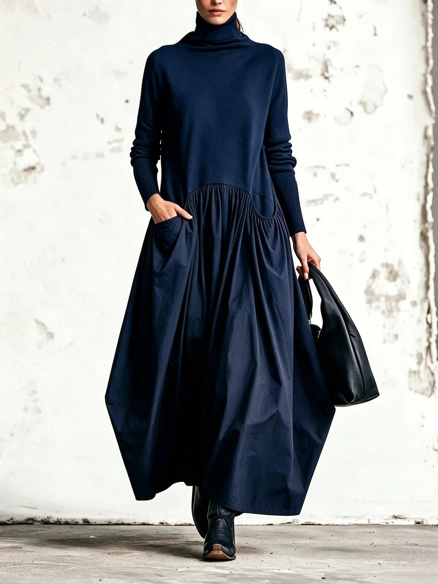 Vestido Maxi Oversize de Cuello Alto con Bolsillos
