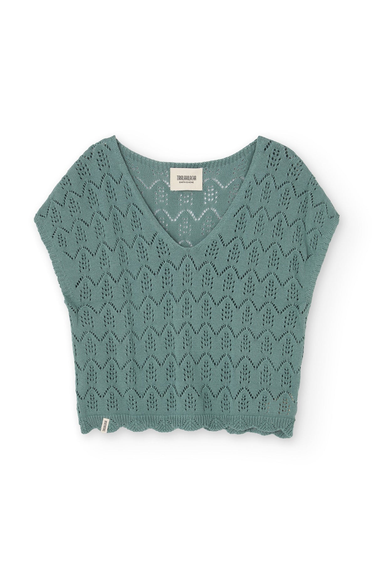 Top calado de tricot azul claro