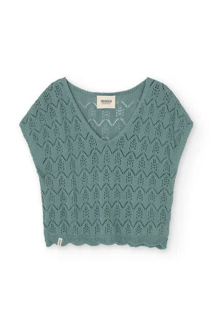 Top calado de tricot azul claro