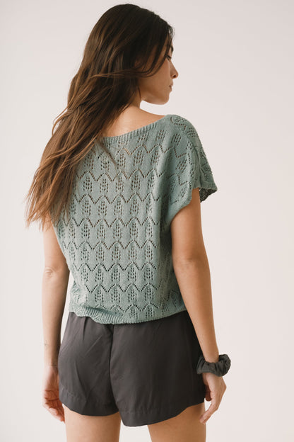 Top calado de tricot azul claro