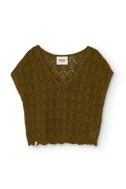 Top calado de tricot verde