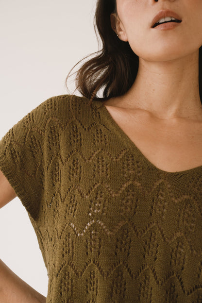 Top calado de tricot verde