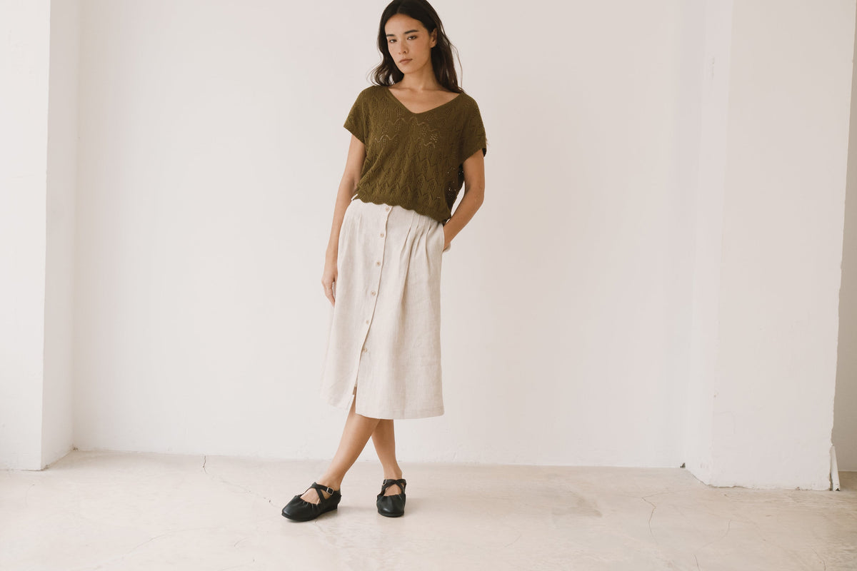 Top calado de tricot verde