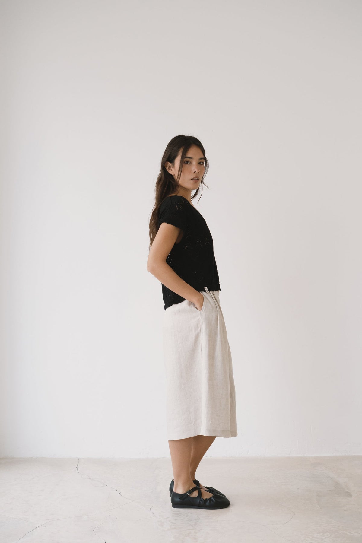 Top calado de tricot negro