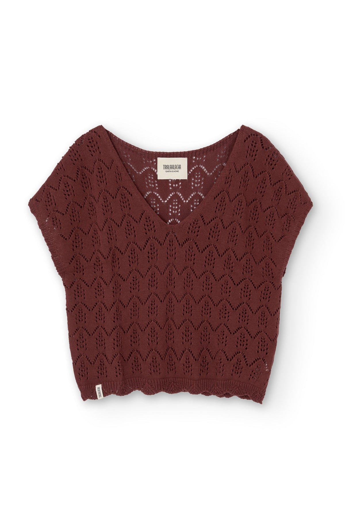 Top calado de tricot rojo arcilla