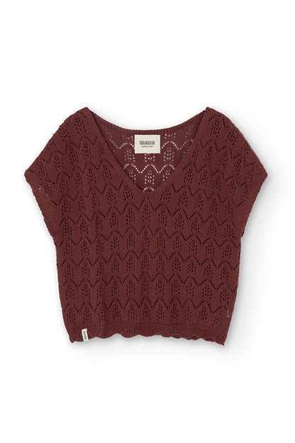 Top calado de tricot rojo arcilla