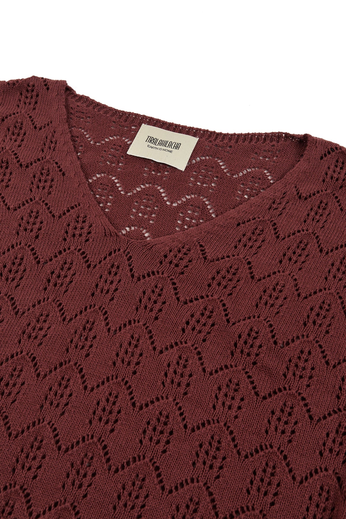 Top calado de tricot rojo arcilla