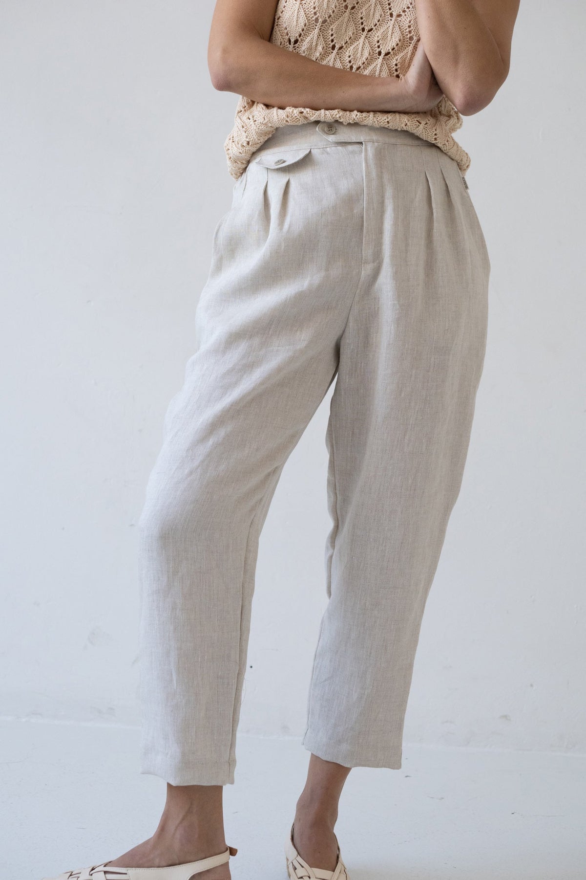 Pantalón pinzas Beige Bijoux de Lino