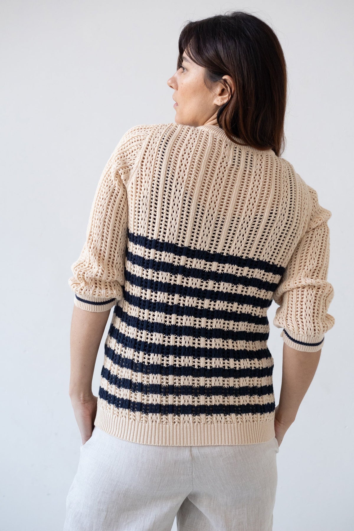 Cardigan Calado Bibi Beige Bicolor