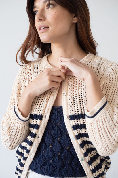 Cardigan Calado Bibi Beige Bicolor