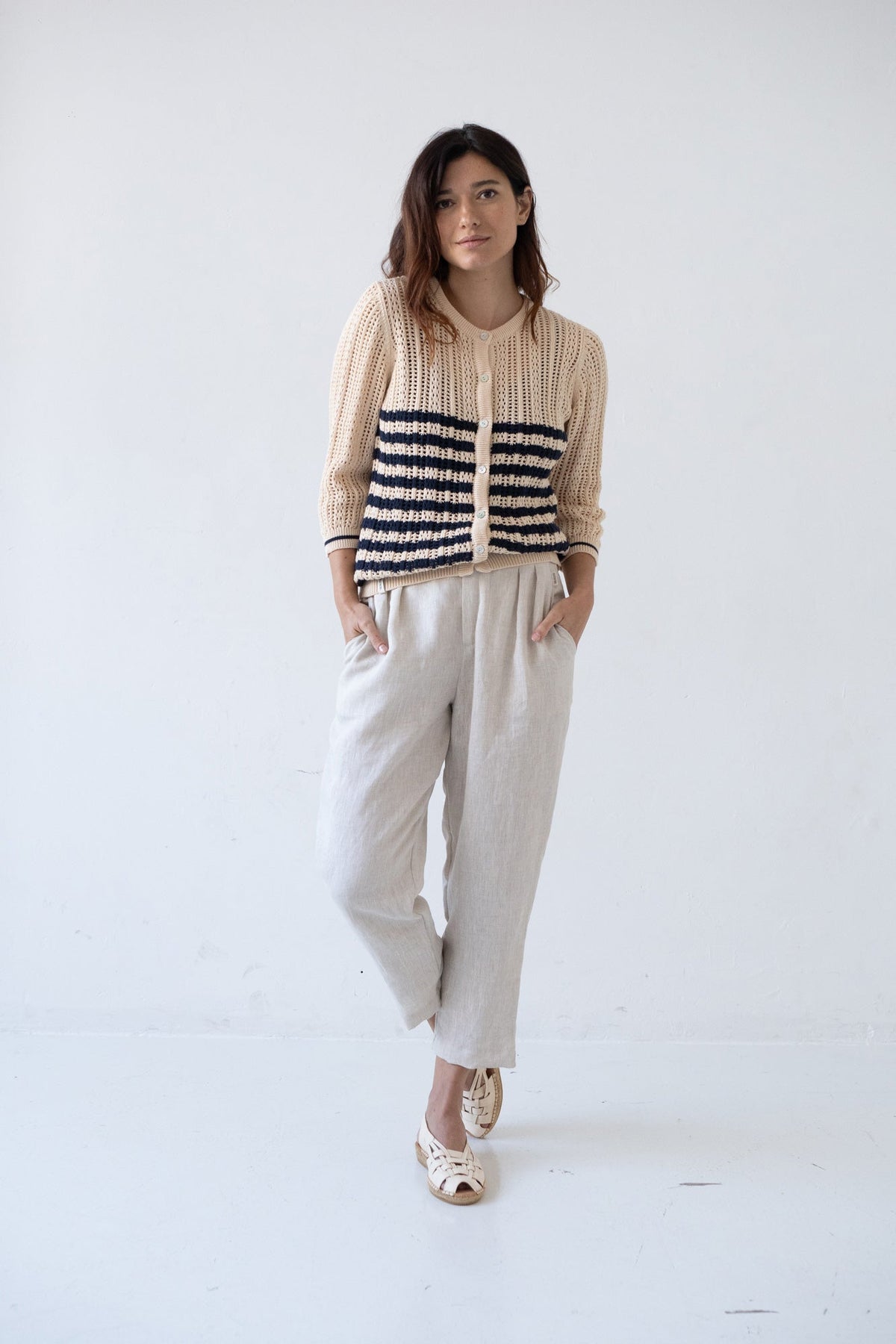 Cardigan Calado Bibi Beige Bicolor