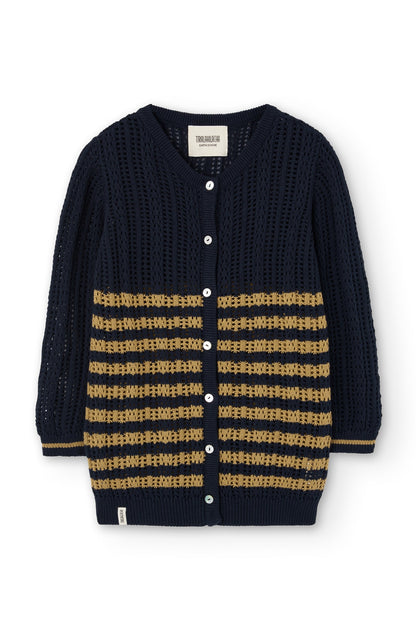 Cardigan Calado Bibi Bicolor Azul