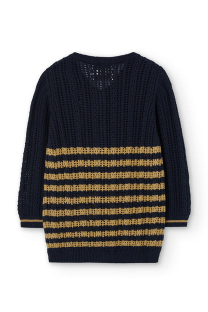 Cardigan Calado Bibi Bicolor Azul