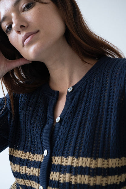Cardigan Calado Bibi Bicolor Azul