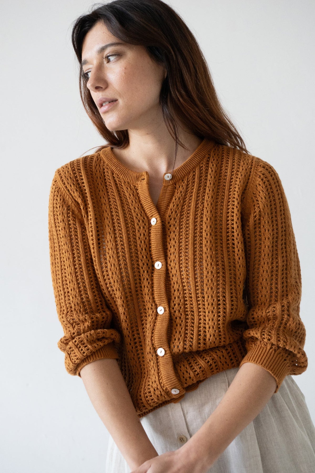 Cardigan Calado Bibi Terracota