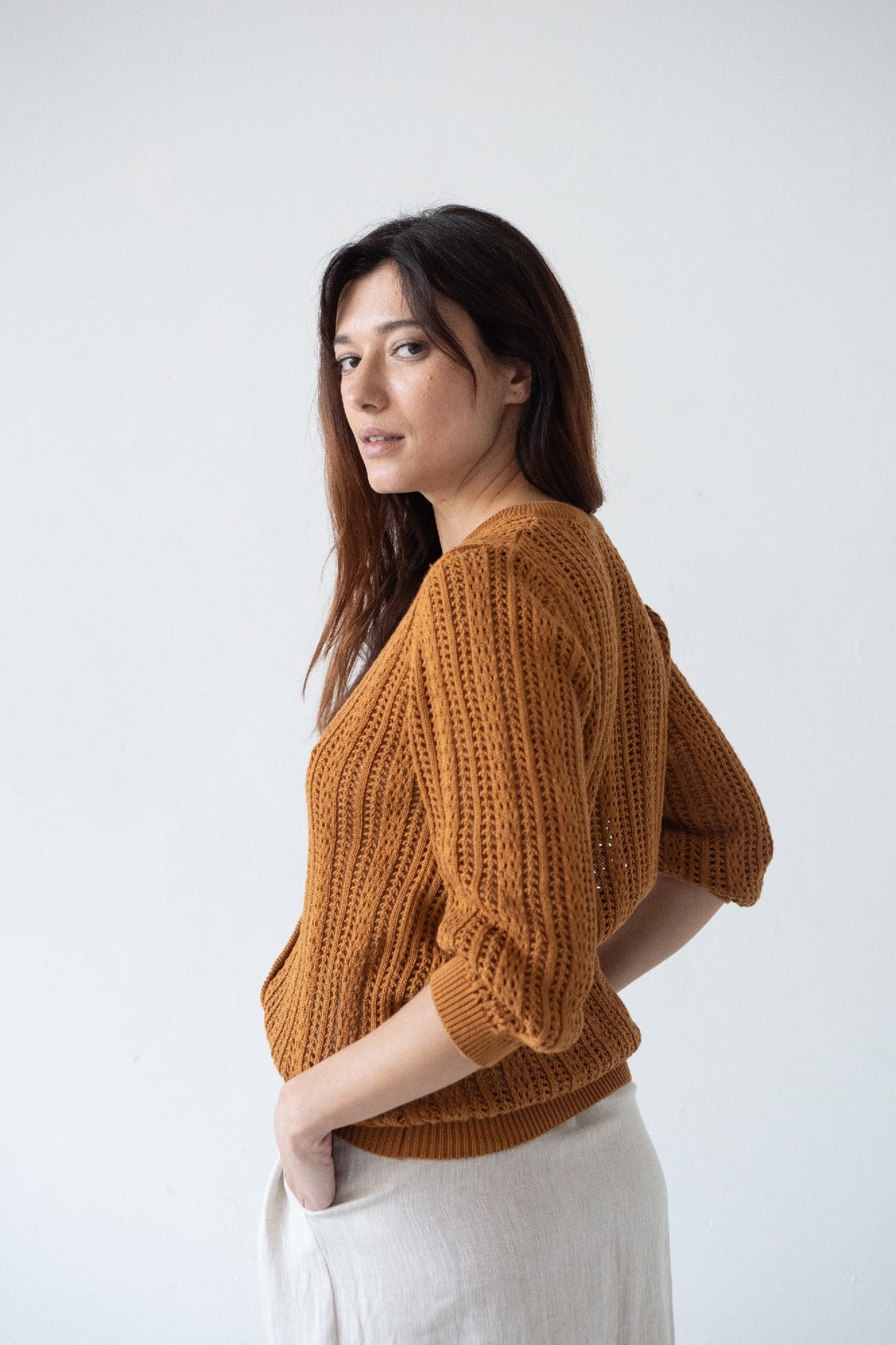 Cardigan Calado Bibi Terracota