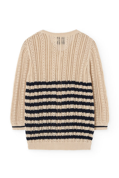 Cardigan Calado Bibi Beige Bicolor