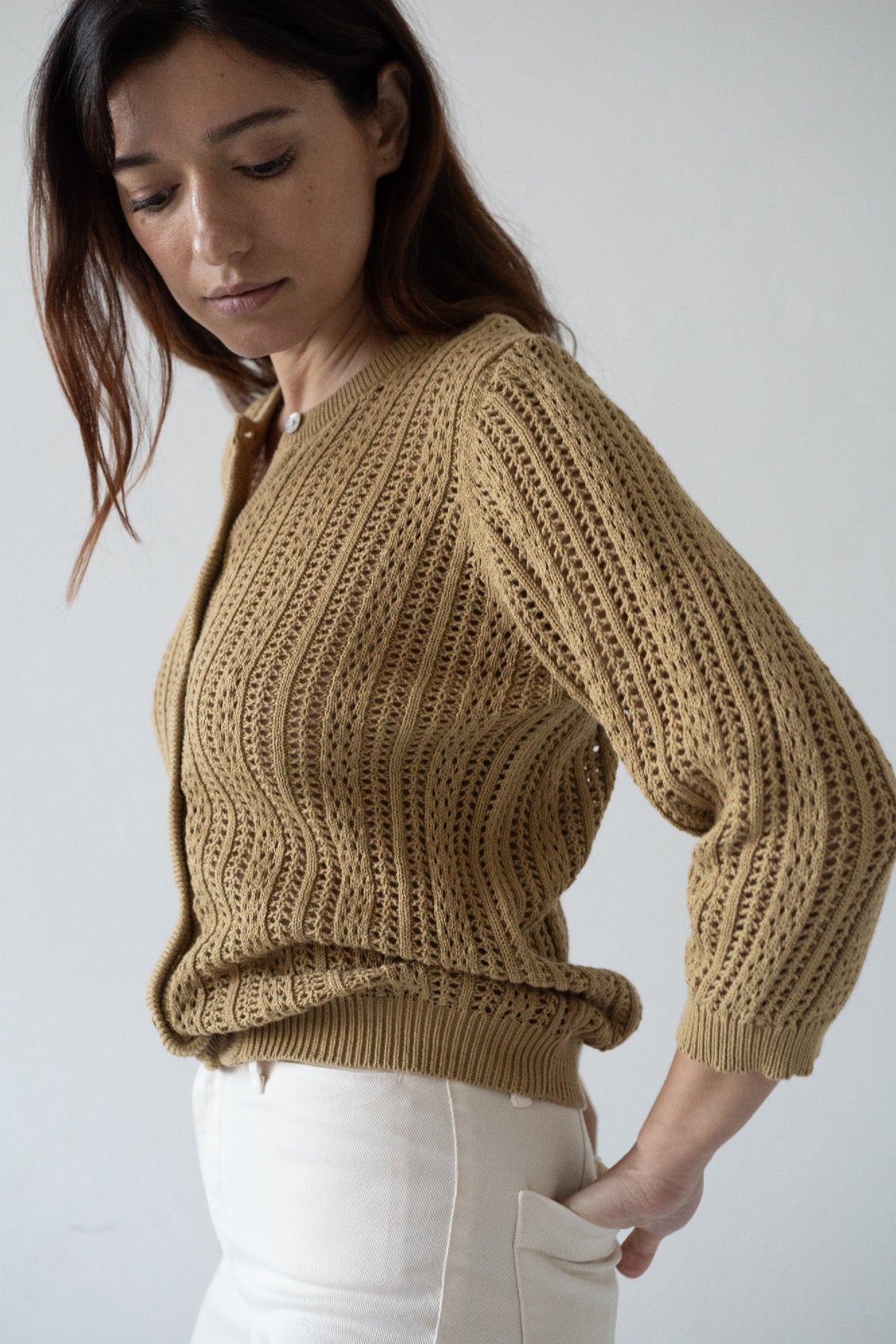Cardigan Calado Bibi Mostaza