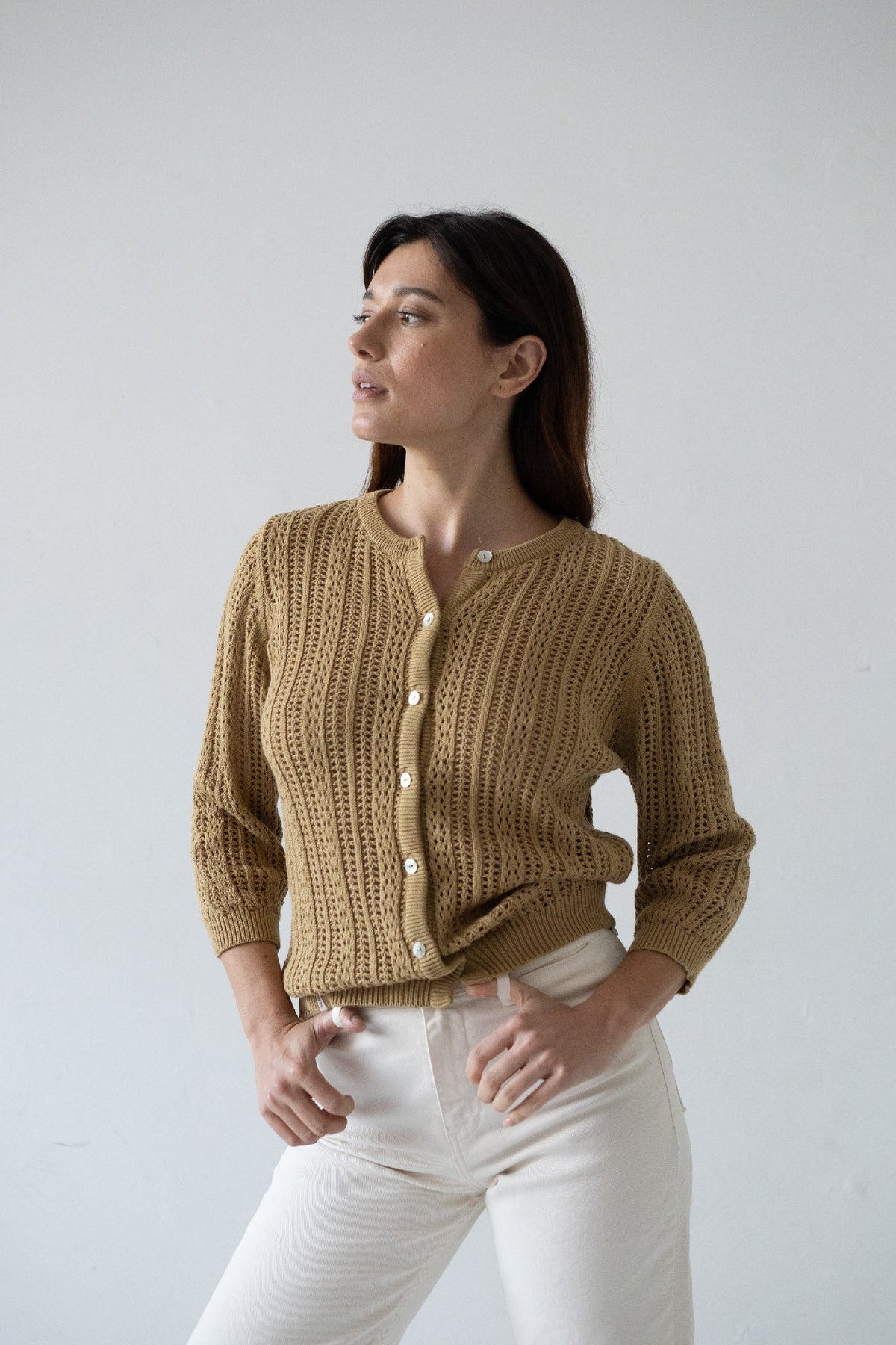 Cardigan Calado Bibi Mostaza