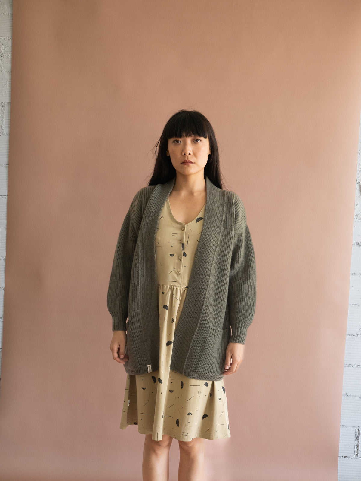 Chaqueta larga Gonda verde lana merino