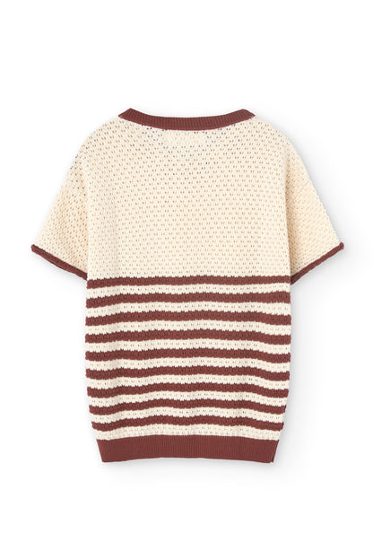 Top Punto Manga Corta Hadara Rayas Marineras Rojo