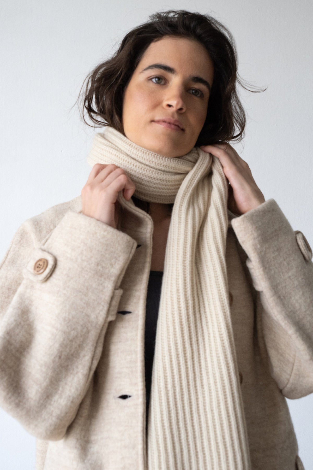 Bufanda canalé de cachemir y lana mernino beige
