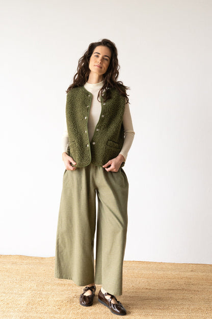 Pantalón ancho de algodón orgánico verde oliva