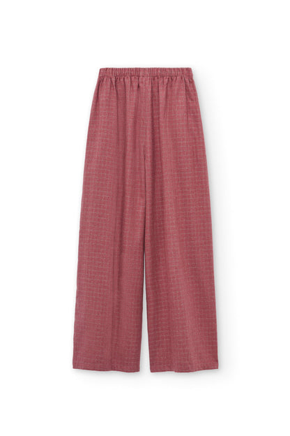 Pantalón ancho de algodón orgánico granate grosella