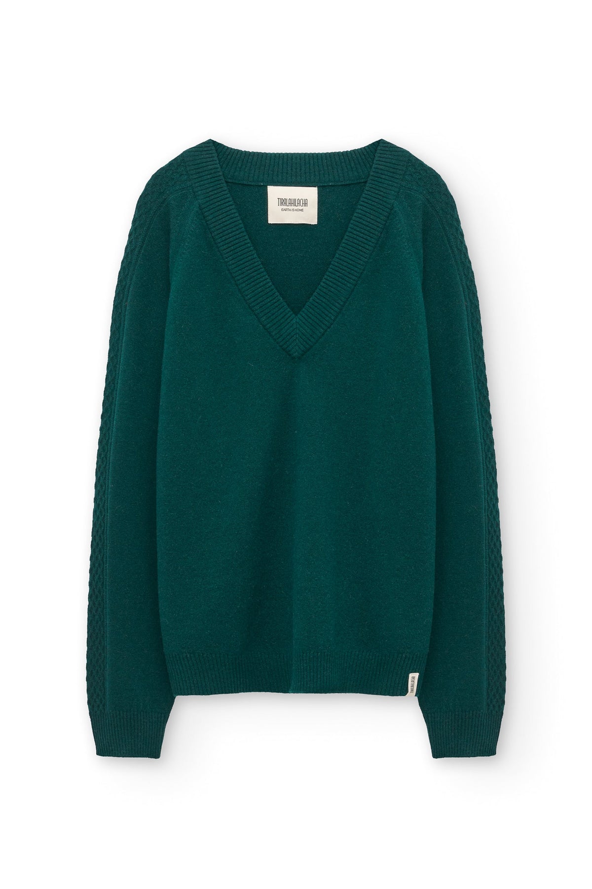 Jersey merino y cachemir escote en V verde bosque