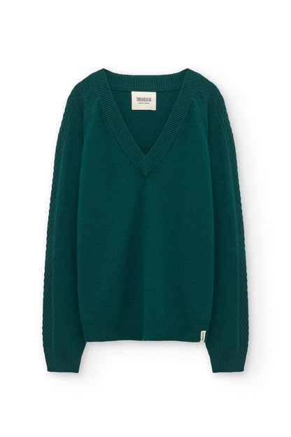 Jersey merino y cachemir escote en V verde bosque