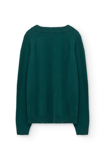 Jersey merino y cachemir escote en V verde bosque
