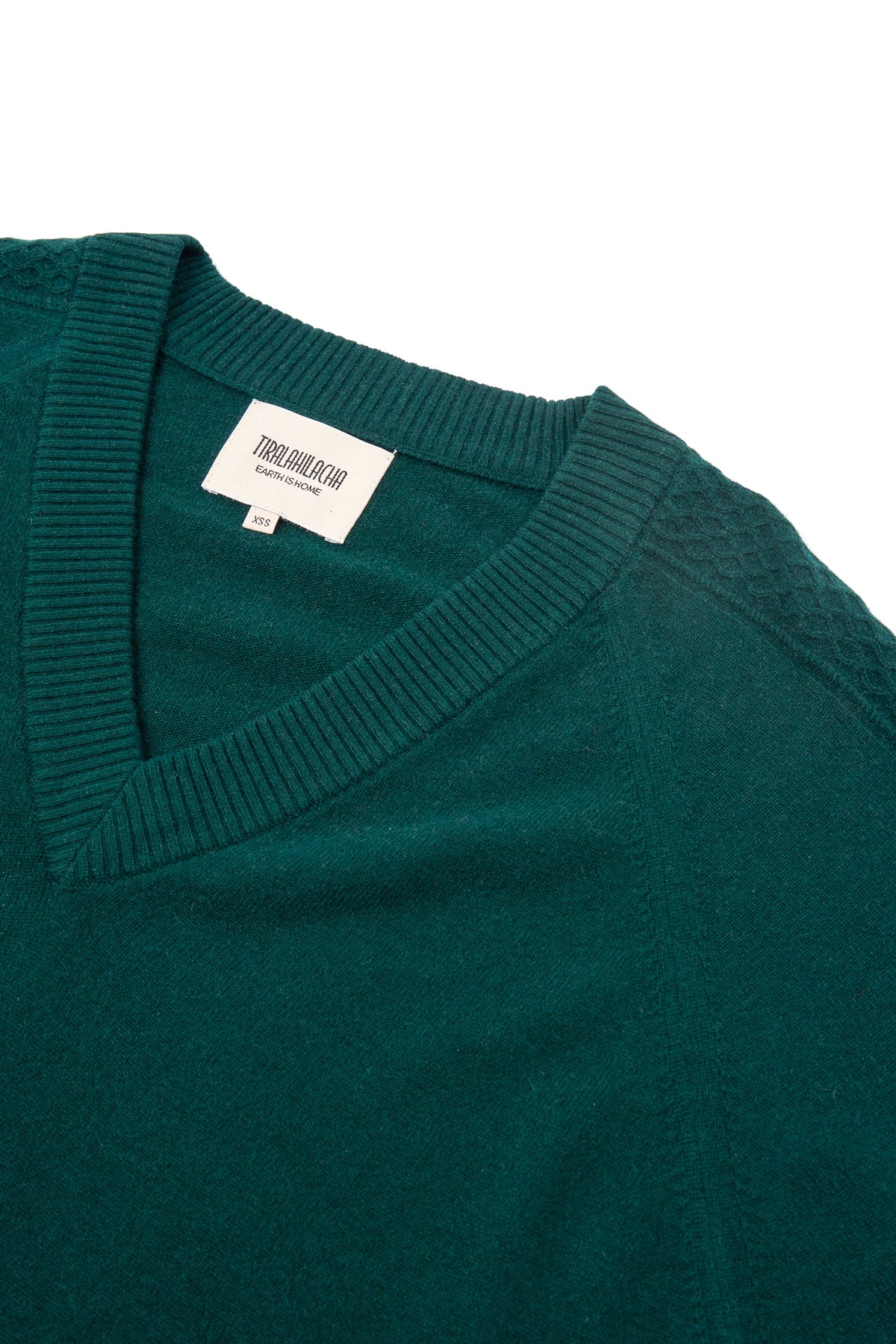 Jersey merino y cachemir escote en V verde bosque