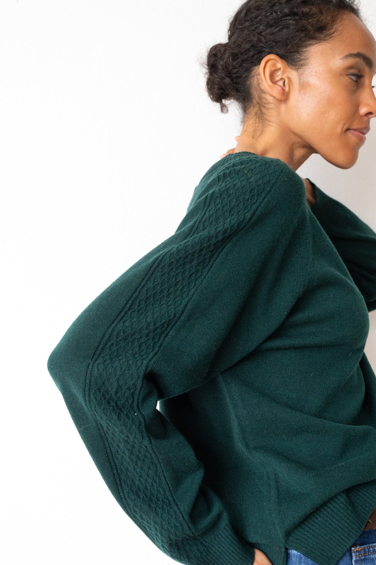 Jersey merino y cachemir escote en V verde bosque