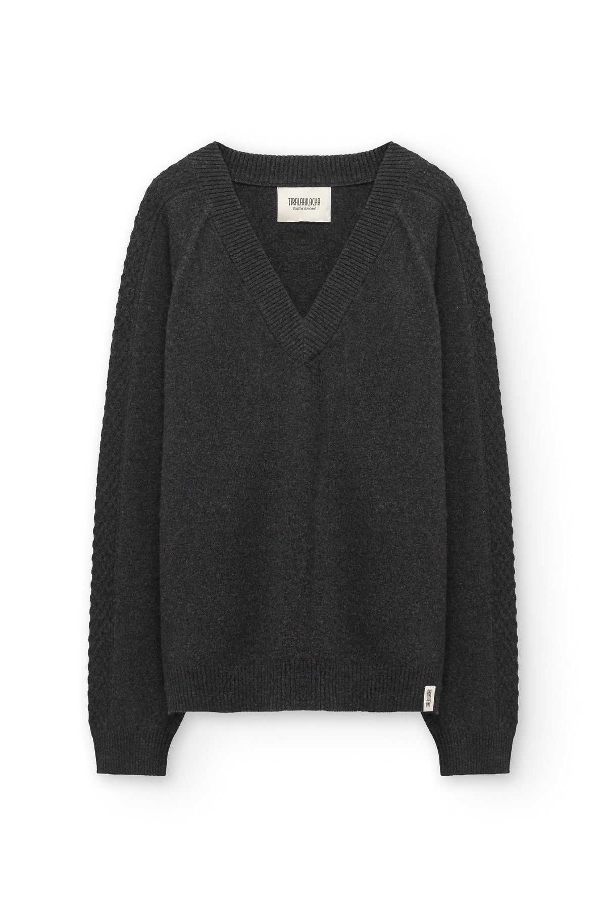 Jersey merino y cachemir escote en V gris carbón