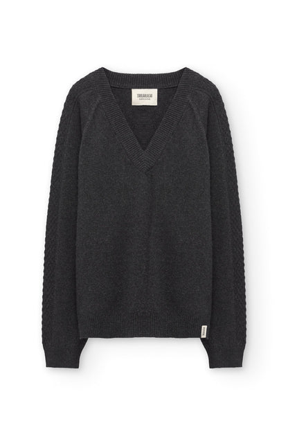 Jersey merino y cachemir escote en V gris carbón