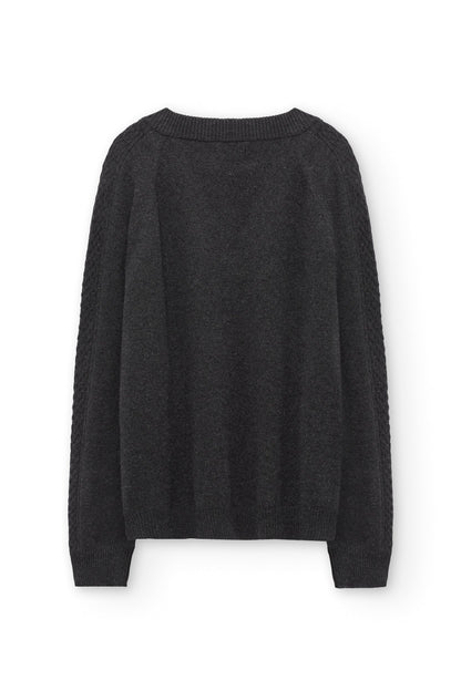 Jersey merino y cachemir escote en V gris carbón