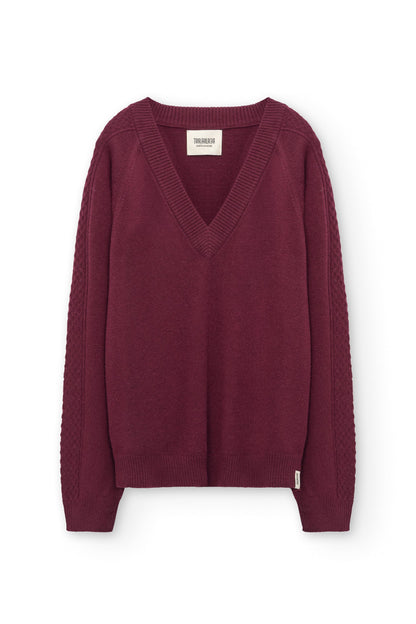 Jersey merino y cachemir escote en V granate