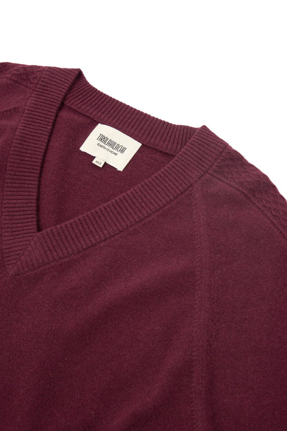 Jersey merino y cachemir escote en V granate