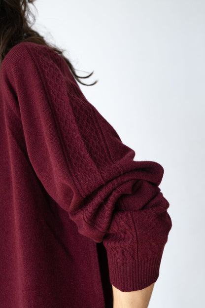 Jersey merino y cachemir escote en V granate