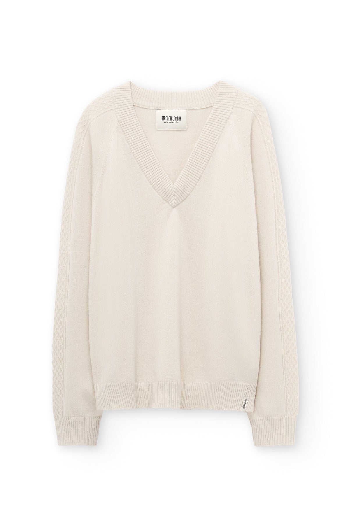 Jersey merino y cachemir escote en V beige