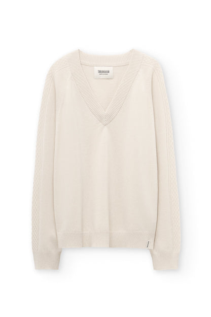 Jersey merino y cachemir escote en V beige