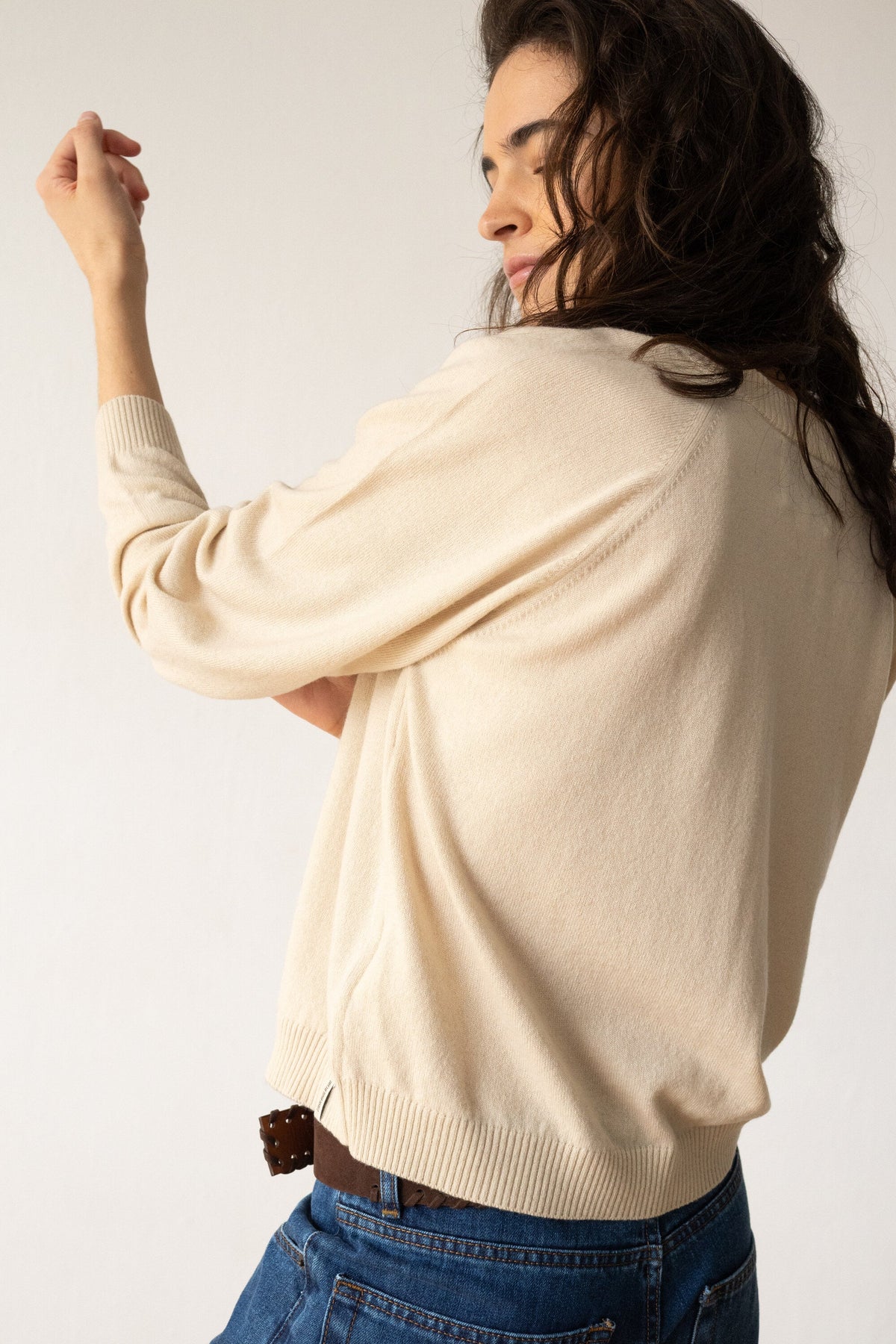 Cárdigan botones de lana cachemir beige
