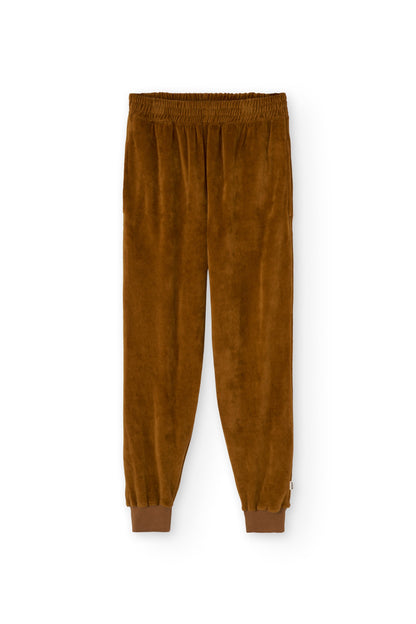 Organic cotton velvet joggers in terracotta