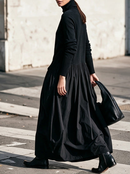 Vestido Maxi Oversize de Cuello Alto con Bolsillos