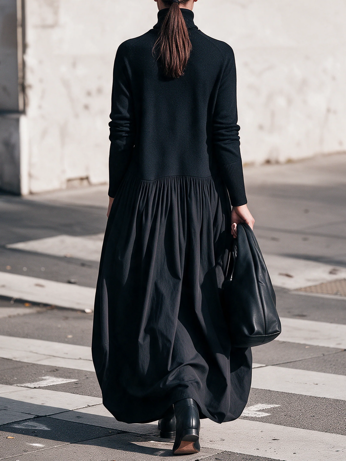 Vestido Maxi Oversize de Cuello Alto con Bolsillos
