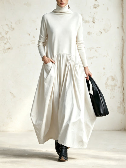 Vestido Maxi Oversize de Cuello Alto con Bolsillos