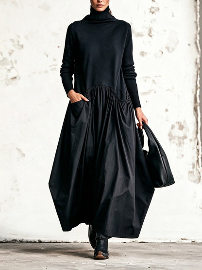 Vestido Maxi Oversize de Cuello Alto con Bolsillos