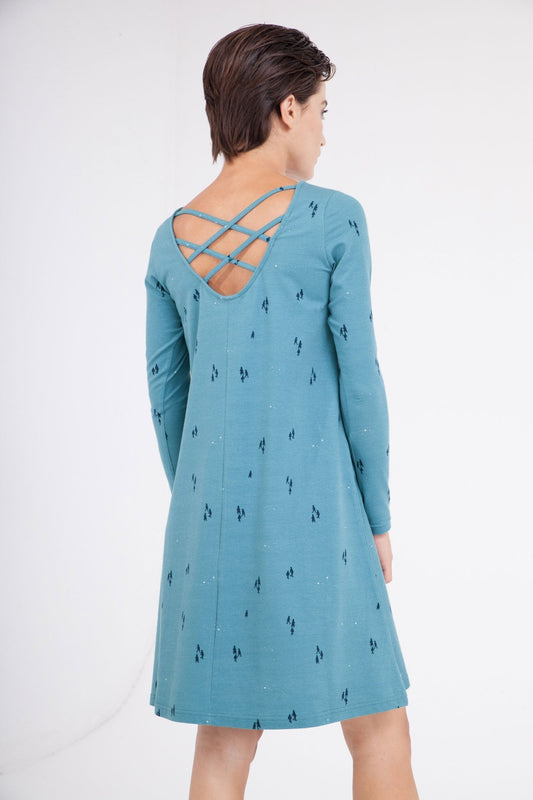 Vestido Carola Evasé color azul ópalo.