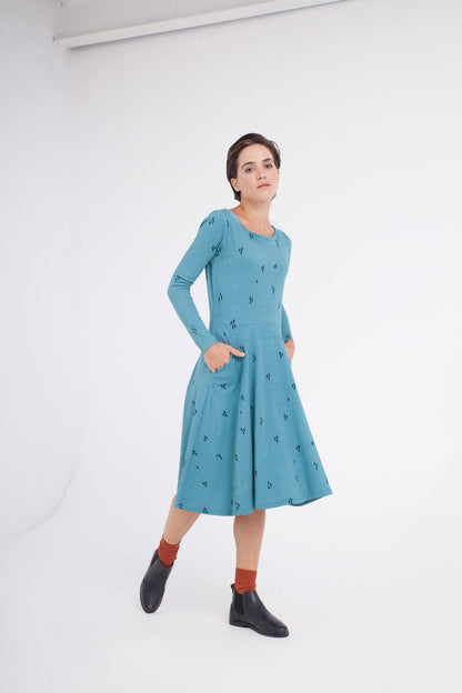 Vestido Corine falda evasé  azul ópalo.