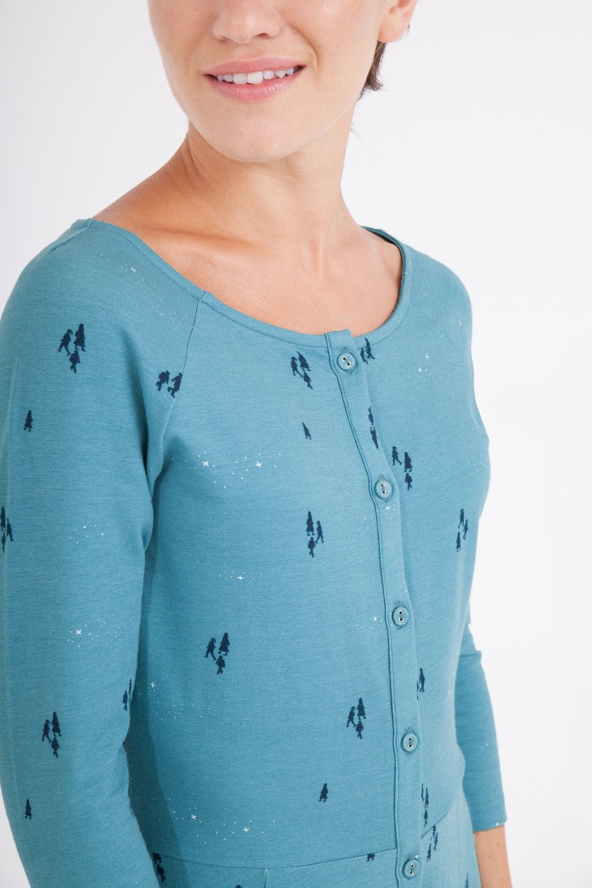 Vestido Celine manga ranglán azul ópalo.